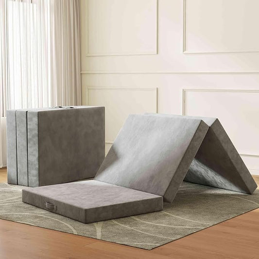 Swbvs Tri-Fold Memory Foam Mattress, 6 inch Single Folding Mattress with Washable Covers, Reversible Design, Foldable Mattress Topper for Travel&Guests 75" x 25" x 6"