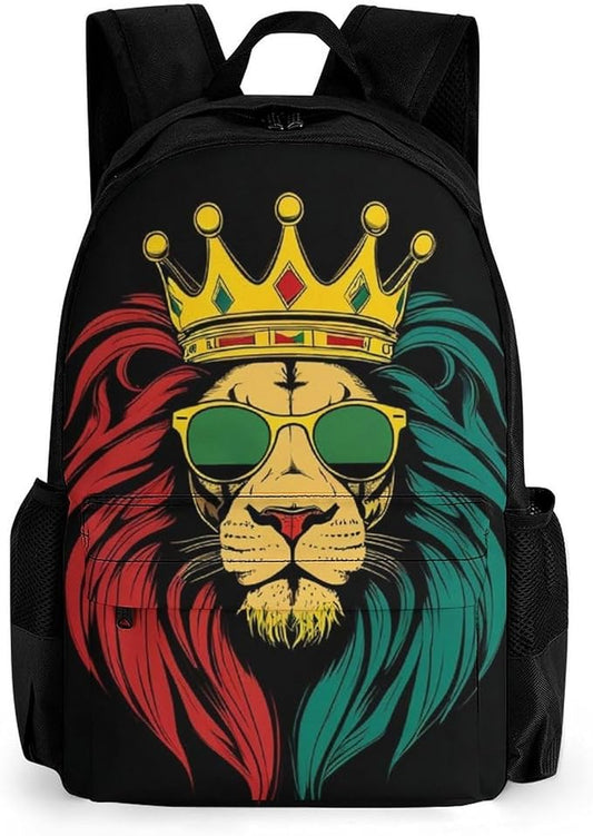 Supdreamc Daypack Bookbag Anti-Theft Multipurpose Large Capacity Bookbag, Reggae King Rasta Flag Lion Black Travel Hiking Camping Rucksack With Adjustable Shoulder Straps