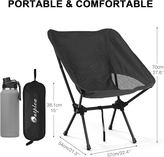 Folding Portable Camping Chair, Lightweight Foldable Outdoor Chair for Sports, Backpacking Beach Chair for Adults, Black