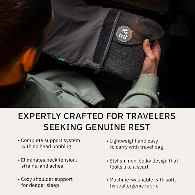 trtl Pillow - Scientifically Proven, Super Soft Neck Support Travel Pillow - Lightweight and Machine Washable - Ergonomic Design for Traveling on Airplanes, Cars, and Trains - Red