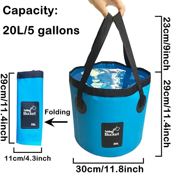 Sunglow Collapsible 5 Gallon Multifunctional Portable Fishing Bucket - Wash Basin Folding Bucket - Water Container for Fishing-Camping-Gardening (20L/5gallon(Blue))