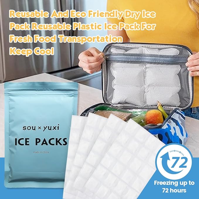 Reusable Ice Packs & Dry Ice Sheets for Coolers, Shipping - Long-Lasting Freezer Packs for Frozen Food, Lunch Bags, Coolers & Freezers - Flexible Ice Blankets, Mats, Cut-to-Size Cube Design