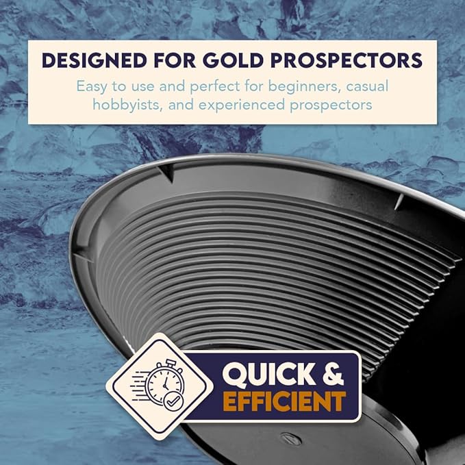 SE 14 Inch Gold Panning Pan - Dual Riffles for Easier Mining and Prospecting, Black