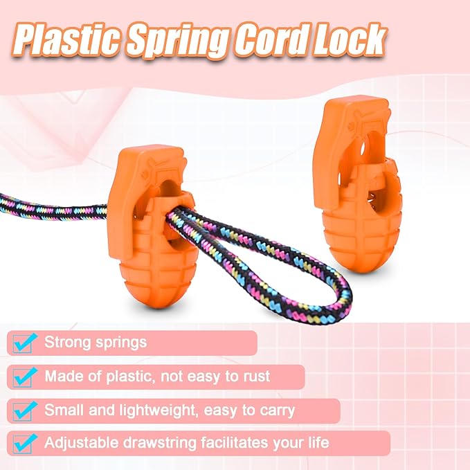 20PCS Assorted Colors Plastic Cord Locks for Drawstring, Paracord Spring Toggle Stopper Clasp Elastic Shoeslace Lock Sweatpants Backpack String Clips Bungee Swim Goggles Replacement