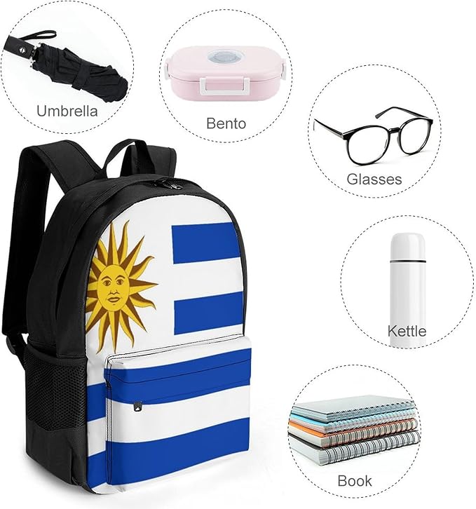 Daypack Backpack Anti-Theft Multipurpose Large Capacity Carry On Bag, Uruguay Flag Traveling Camping Backpack With Side Pockets