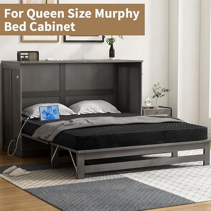 CYMULA Folding Mattress Queen Size, Memory Foam 6 inch Tri Portable Trifold Mattress Futon Topper Queen with Breathable & Washable Cover, Murphy Bed Guest Bed,Black (58"x75"x6")