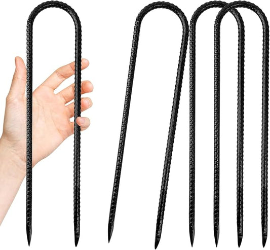 Anothera 4 Pack Heavy Duty Trampoline Stakes, 12 Inches Trampoline Anchors High Wind, Heavy Duty U Shaped Rebar Stakes for Trampoline, Tents, Inflatables, Fences, Outdoor Decoration