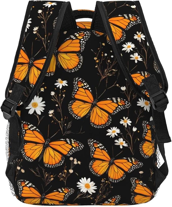 Men Women Lightweight Colorful Butterflies Flowers Daypack Bookbag Big Capacity Carry On Bag With Side Pockets for Camping Travel Bicycle