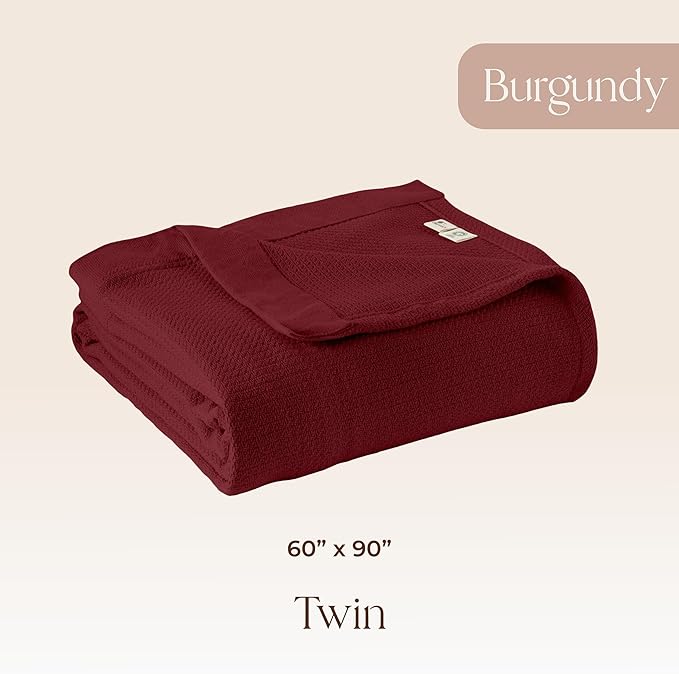 100% Organic Cotton Blanket - GOTS & Fairtrade Certified Organic Cotton Throw Blanket for Bed with Soft Warm & Breathable Single Knit Weave - Great as Bedspread or Coverlet (Burgundy, Twin)