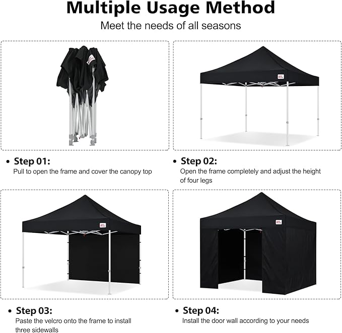 MASTERCANOPY 10x10 Premium Heavy Duty Pop Up Commercial Instant Canopy with Sidewalls(10x10 Black)