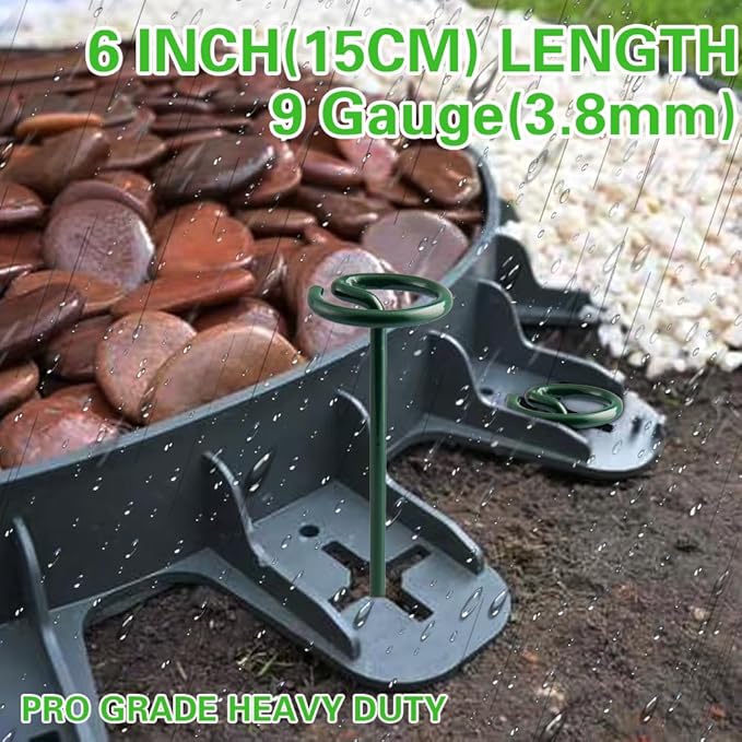 Bakulyor 50Pcs Circle Top Landscape Staples, 6 Inch Green Artificial Turf Stakes, 9 Gauge Landscape Fabric Pins, Heavy Duty Yard Lawn Spikes for Outdoor Soil Gardening Weed Barrier Sod Fabric - 6"