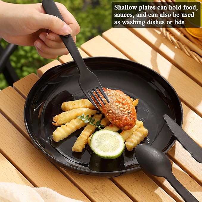 Berglander Camping Mess Kit with Bowl, Plate, Cup, Spoon, Fork, Knife and Carry Bag, Plastic Camping Accessories Essentials Gear for Travel, Camping, Picnic, Outdoor, Easy to Carry & Store