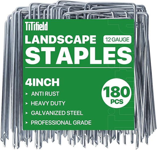 4 Inch 180 Pack Landscape Staples Galvanized Garden Stakes Anti-Rust Landscape Pins for Weed Barrier Fabric, Artificial Turf and Landscape Fabric
