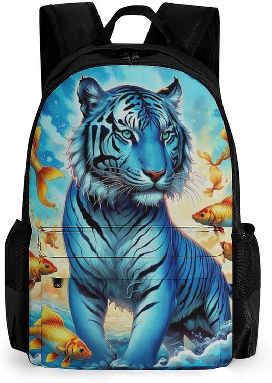 Backpack Anti-Theft Multipurpose Large Capacity Carry On Bag, Trippy Tiger Goldfish Camping Outdoor Backpack With Side Pockets