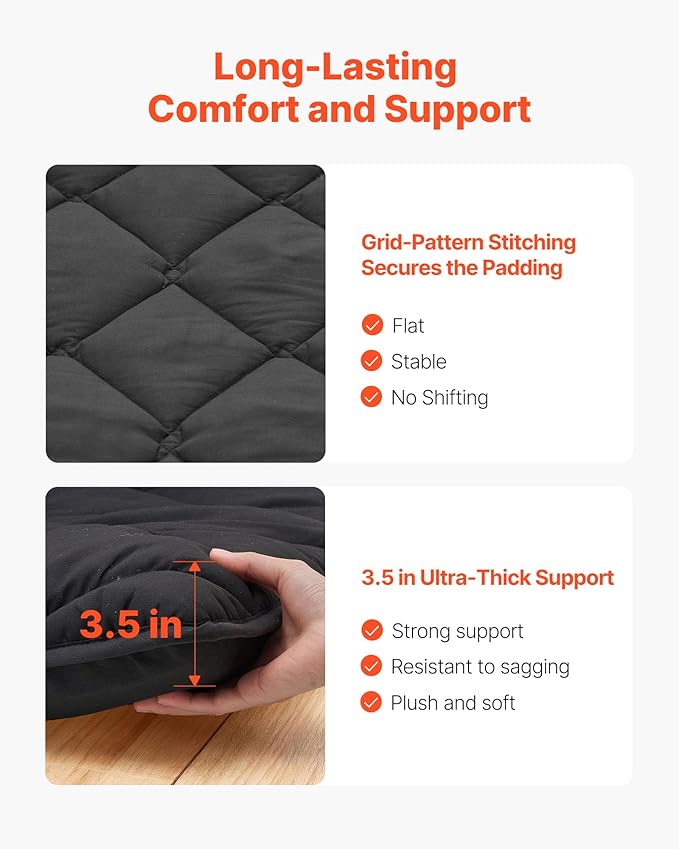 VEVOR 9-Layer Japanese Futon Mattress, 3.5" Thick Full Tatami Mat, Foldable Roll Up Mattress for Sleeping with Storage Bag, Portable Floor Mattress for Camping Dormitory Yoga, Black