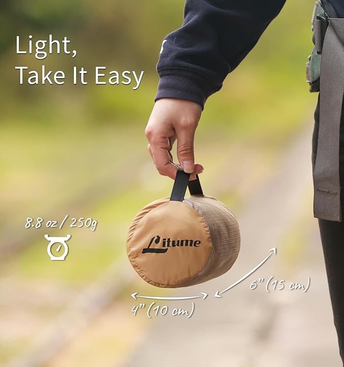 Litume Travel Blanket Lightweight and Breathable, 67 x 48 in Soft Airplane Flight Blanket for Travelers, Foldable Camping Sheet with Stuff Sack for Train, Camp, backapcking, office, home(Creamy Brown)