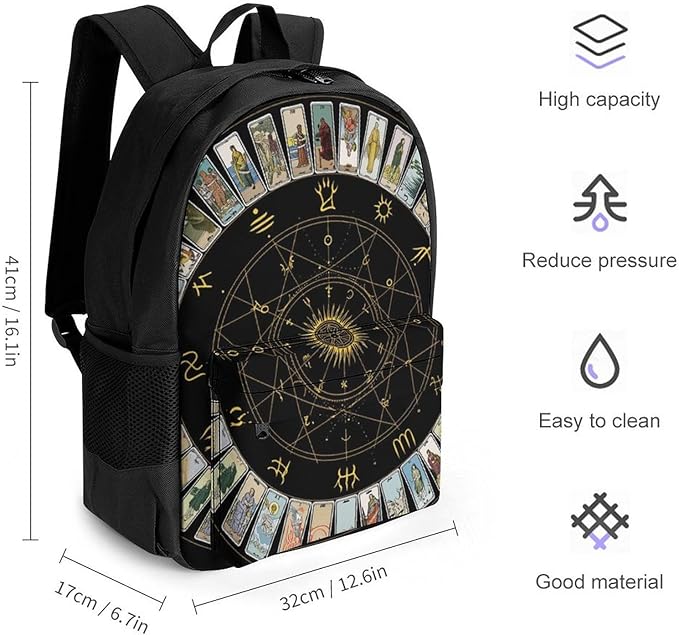 Supdreamc Backpack Polyester Anti-Theft Multipurpose Astrology Tarot Original Art Bookbag Large Capacity Laptop Book Bag Rucksack With Side Pockets