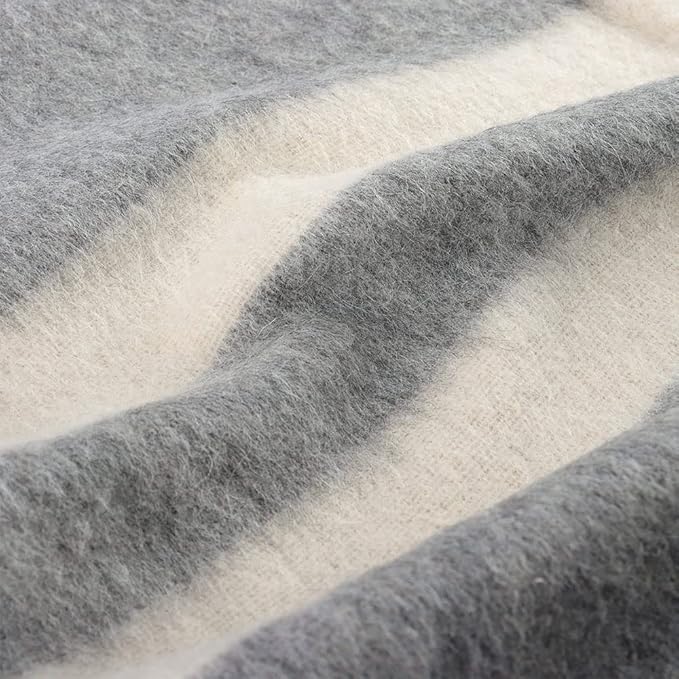 Thick Alpaca Wool Blanket Heavyweight for Camping Outdoors or Using Indoors | Soft Peruvian Alpaca Wool Blankets (Soft Gray - Ivory, King)