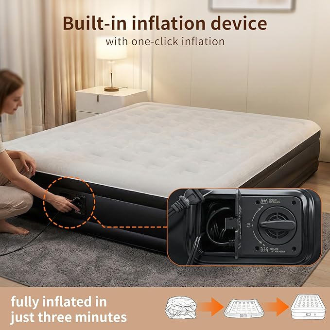 Queen Size self Inflating Blow up air Mattress with Built in Pump Inflatable Camping air Mattress for Tents inflated Mattress Raised airbed