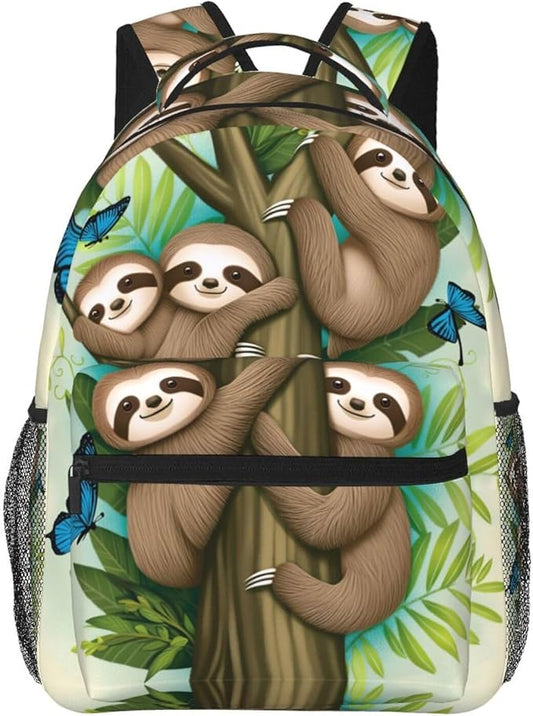Rucksack Anti-Theft Multipurpose Large Capacity Carry On Bag, The Happy Time Of The Sloth Family Art Travel Hiking Bag Day Pack With Side Pockets