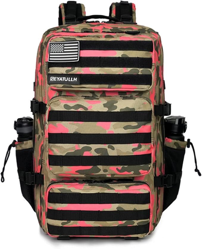 Military Tactical Backpack 55L for Men & Women Bug Out Bag Assault pack Molle Daypack Hiking Trekking Rucksack (Pink camouflage)