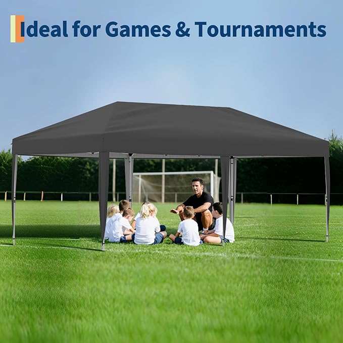 10x20 Pop Up Canopy Tent Outdoor Canopy with No Removable Sidewall One-Person Set Up Heavy Duty Commercial Instant Tent Shelter-Gray