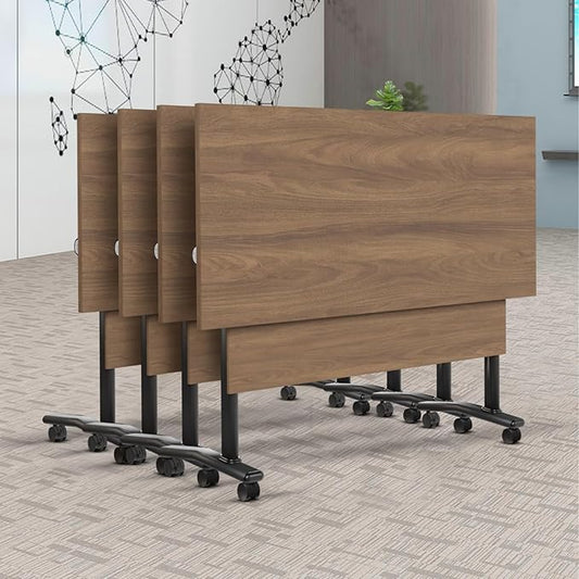 2Packs Conference Room Table Foldable, Rectangular and Space-Saving Desk for Meetings, Offices, and Classrooms Heavy Duty, Sturdy Construction Easy Setup (Black Walnut 55.1*21.6*29.5Inch)