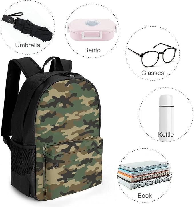 Men Women Lightweight Military Camouflage Casual Daypack Big Capacity Bookbag With Padded Straps for Gym Travel Walking Cycling