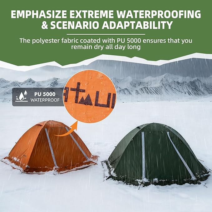 Clostnature Lightweight Backpacking Tent - 1/2 Person 4 Season Ultralight Waterproof Camping Tent, Large Size Easy Setup Tent for Winter, Cold Weather, Family, Outdoor, Hiking and Mountaineering