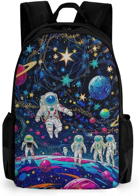 Supdreamc Daypack Anti-Theft Multipurpose Large Capacity Shoulder Bag, Fantasy Cosmic Astronauts Stars Galaxy Art Travel Hiking Camping Rucksack With Smooth Zippers
