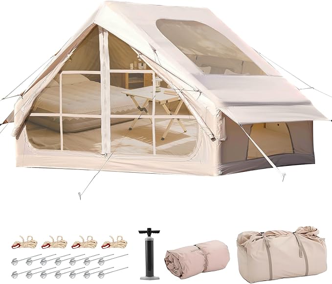 Inflatable Tents for Camping, Easy to Install Blow Up Tent with Air Pump, Waterproof and Windproof 300D Oxford Cloth Air Tents with Tear Resistant Mesh Zipper Adult 5-8 Person