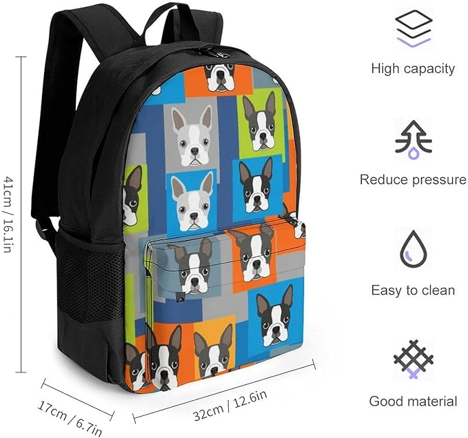 Rucksacks Lightweight Multipurpose Anti-Theft Boston Terrier Dogs Cartoon Shoulder Bag Big Capacity Traveling Camping Backpack With Side Pockets
