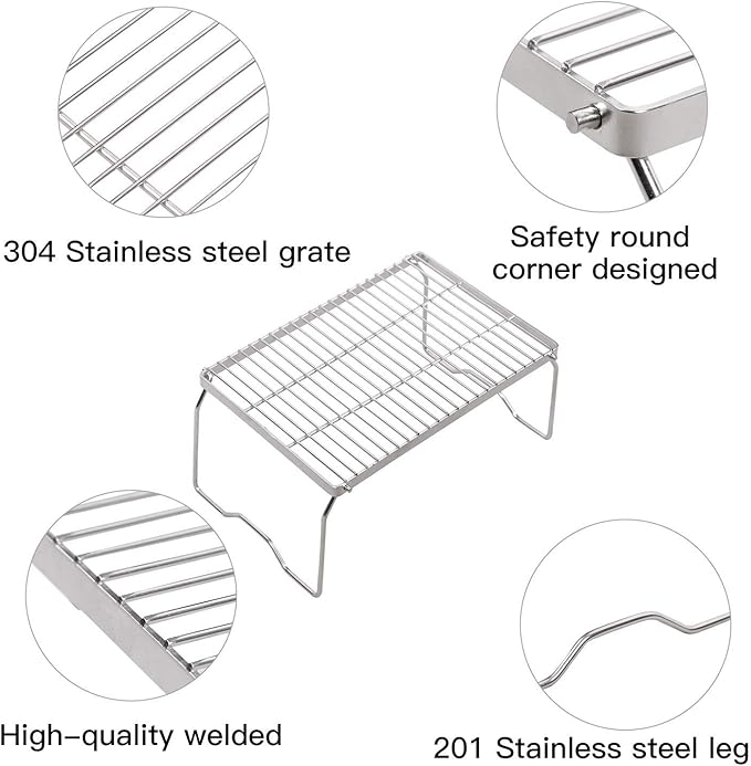 REDCAMP 13.6" Small Folding Campfire Grill, 304 Stainless Steel Firepit Grill Grate, Heavy Duty Portable Camping Grill with Carrying Bag for Outdoor Cooking Backpacking Hiking Picnics BBQ