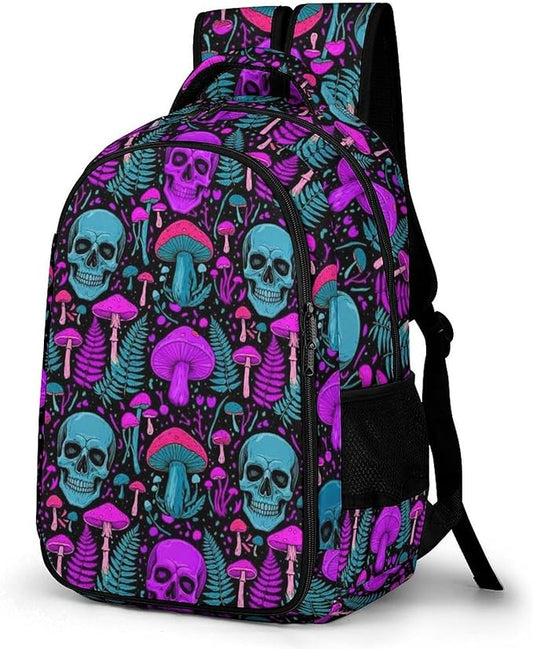 Large Capacity Travel Backpack Purple Leaf Trippy Mushroom Eye Skull, Carry On Anti Theft Laptop Backpack with Multi Compartments for Business Weekender Hiking
