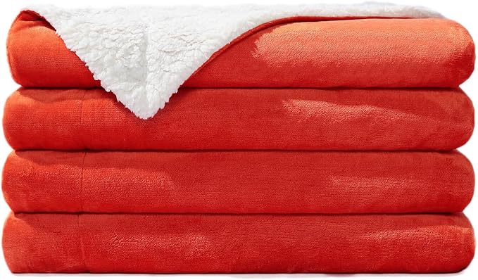 NANPIPER Sherpa Blanket King Fleece Bed Blankets Soft and Warm Fuzzy Microfiber,Orange 90"x108"