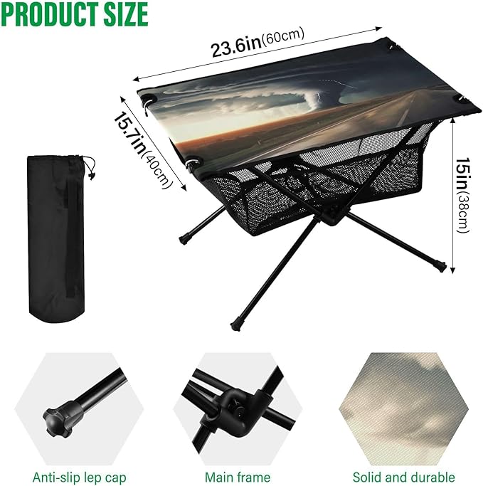 Storms Portable Folding Camping Table, Compact Lightweight Beach Table with Carrying Bag for Outdoor Picnics, BBQs, Camp