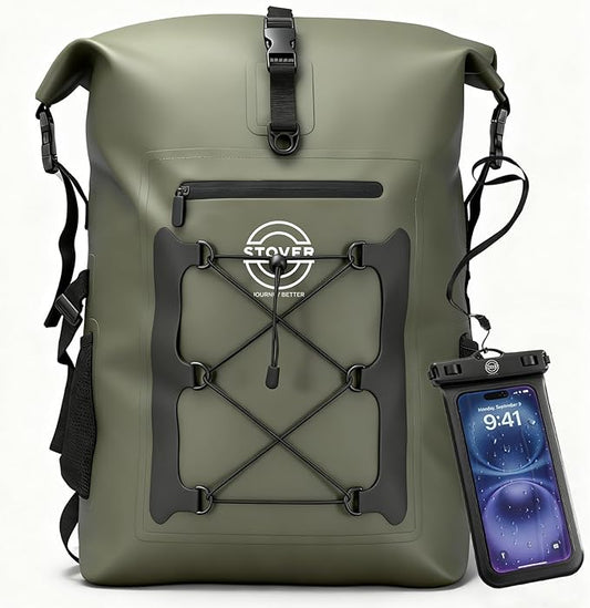 STOVER 5/10/25/30/40/55L Waterproof Dry Bag- Roll-Top Backpack w/Phone Case- Kayaking, Hiking, Camping, Boating- Men/Women