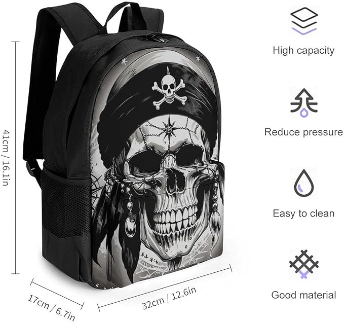 Lightweight Daypack for Camping Business Walking Cycling, Large Capacity Anti-Theft Multipurpose Bookbag, 3D Pirate Skull Gym Outdoor Hiking Backpack