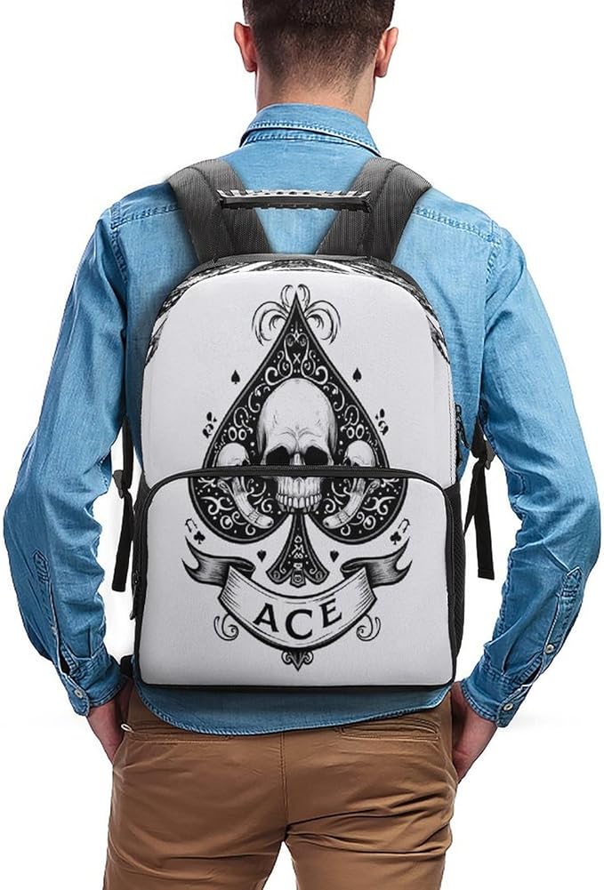 Rucksacks Lightweight Multipurpose Anti-Theft Ace Spades Skulls Grunge Vintage Art Shoulder Bag Big Capacity Traveling Camping Backpack With Side Pockets