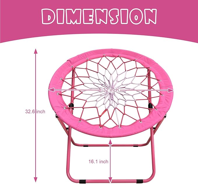 Bungee Chair Portable Foldable, Dish Chair Bunjo Game Chair for Outdoor and Indoor and Camping and BBQ (Pink)