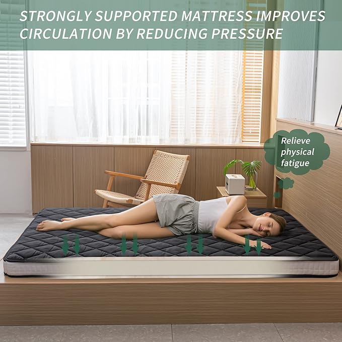 MAXYOYO Japanese Floor Futon Mattress Full Size, Floor Bed for Adults, Roll Up Folding Mattress, Diamond Patterned Japanese Futon Bed
