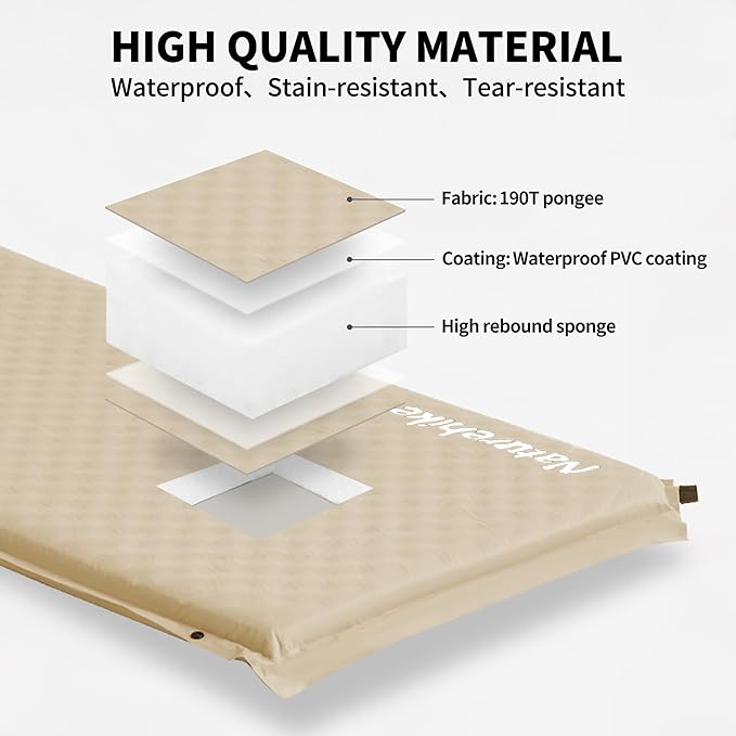 Naturehike Connectable Self Inflating Sleeping Pad, 2.36" Memory Foam Camping Pad, Backpacking Camping Mattress Pad for Tent, Travel, Car, Hammock
