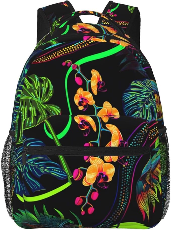 Lightweight Daypack for Camping Business Walking Cycling, Large Capacity Anti-Theft Multipurpose Bookbag, Abstract Fantasy Tropical Foliage Pattern Gym Outdoor Hiking Backpack