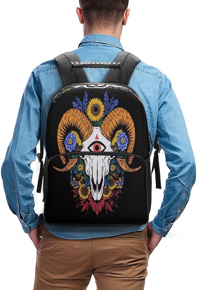 Lightweight Rucksack for Sports Travel Running, Big Capacity Multipurpose Anti-Theft Bookbag, Sunflower Goat Skull Art Travel and Sport Backpack Rucksack
