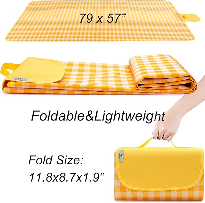Picnic Blanket Beach Mat Extra Large Sandproof Waterproof Camping Blanket Portable Travel Blanket Play Mat for Outdoor Indoor Family Women Men Kids Beach BBQ Park Grass, 79"x57"