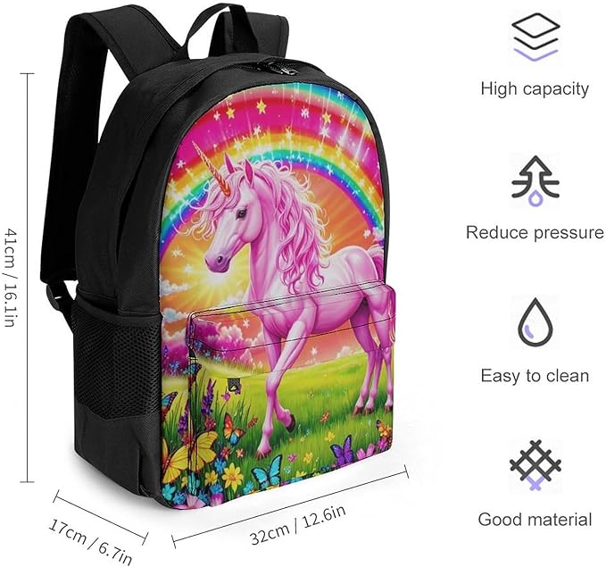 Supdreamc Daypack Anti-Theft Multipurpose Large Capacity Shoulder Bag, Rainbow Unicorns And Butterflies Travel Hiking Camping Rucksack With Smooth Zippers