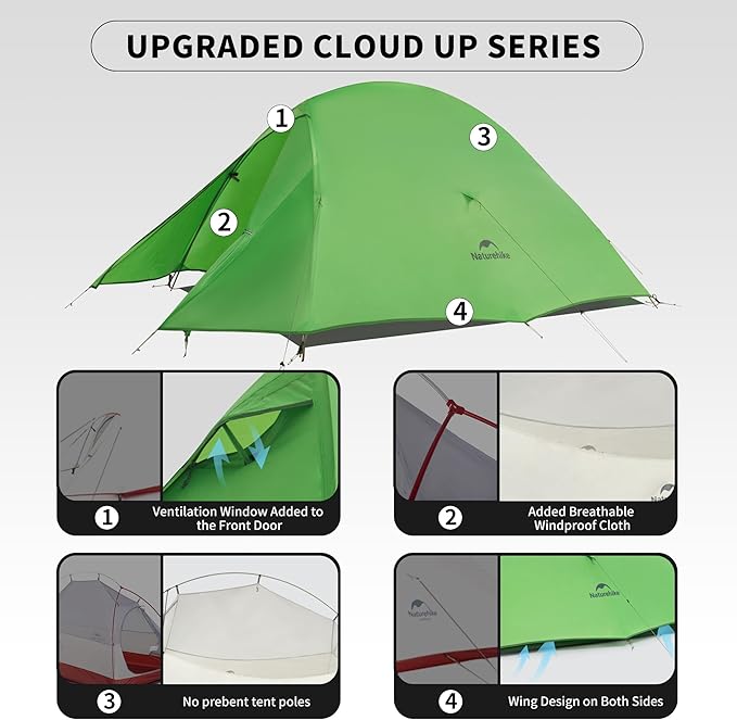 Naturehike Cloud Up 1 Person Tent, Lightweight Backpacking Tents for One Man, Waterproof Ultralight One Person Tent for Camping Hiking Backpacking