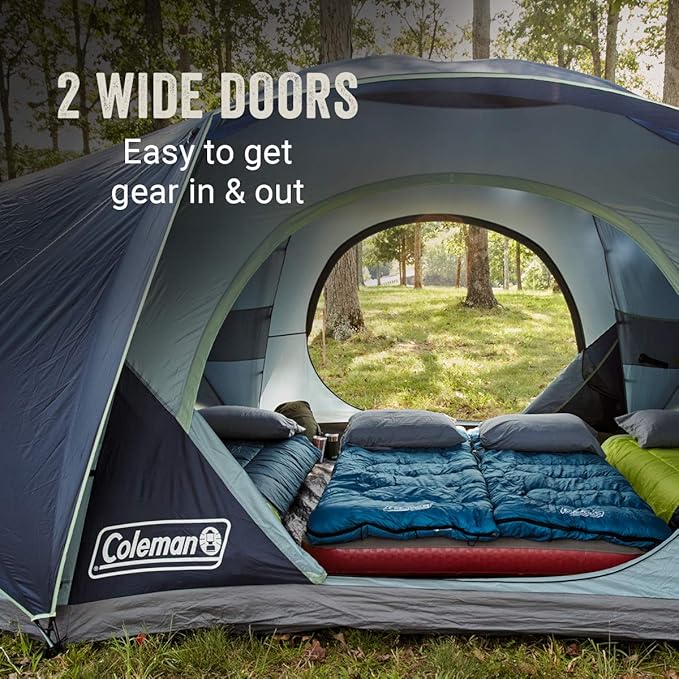 Coleman Skydome XL Large Family Tent with 5 Minute Setup, Weatherproof 8/12 Person Tent with Rainfly & Carry Bag, Fits Multiple Queen Airbeds, Made of PFAS-Free Materials
