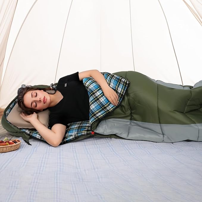 Cotton Flannel Liner Sleeping Bag for Adults Teens Kids, Cold Weather &Warm, 3 Seasons, Lightweight Compact Camping Essentials Equipment, Hiking, Outdoor, Travel