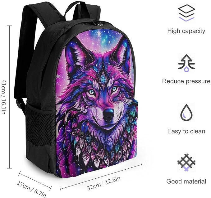 Supdreamc Daypack Polyester Anti-Theft Multipurpose Naive Wolf Head Pink Bookbag Big Capacity Gym Outdoor Hiking Backpack With Adjustable Shoulder Straps